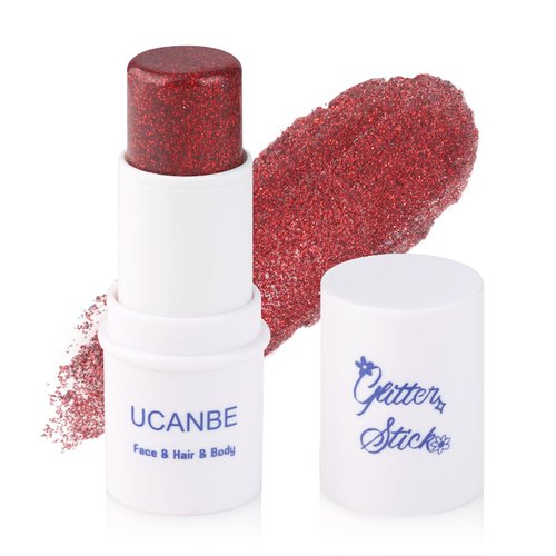 UCANBE Red Body Glitter Stick, Face Glitter for Singer Concerts Music Festival, Chunky Glitter Makeup Rave Accessories for Body Face Hair Eyes Lip, Sparkling Mermaid Sequins for Women
