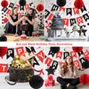meowtastic Birthday Decorations, Happy Birthday Banner with Honeycomb Balls, Star Hanging Swirl Streamers, Circle Dots Garland, Happy Birthday Party Decorations for Women Men Boys Girls (Red & Black)