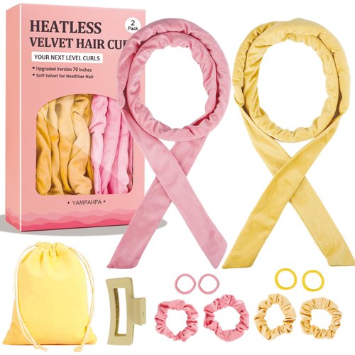 Heatless Curling Rod Headband, 70'' Long Heatless Curls Headband, Soft Velour Heatless Curlers Hair for Long Hair, Overnight Hair Rollers Set, Lazy Hair Curlers to Sleep In