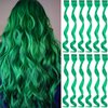 12 PCS Green Hair Extensions Clip in, Curly Wavy Colored Extension for Kids Girls - Party Highlights Synthetic Hairpiece 17 inch