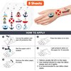 8 Sheets (96PCS) Nautical Anchor Temporary Tattoos Theme Birthday Party Decorations Supplies Favors Stickers for Kids Adults Boys Girls Gifts Classroom School Prizes Rewards