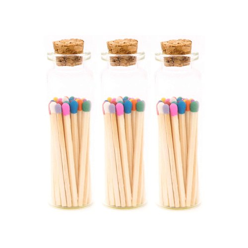 River Birch Multicolor Tip Decorative Matches | 60+ Small Premium Wooden Safety Matches | 3 Jars of 20+ Matches Each with Striker on Bottom | Home Decor