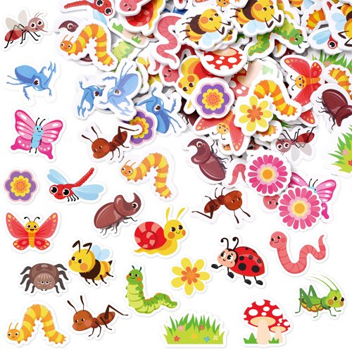 JarThenaAMCS 300Pcs Insect Foam Stickers Cute Cartoon Flower Butterfly Bee Ant Decals Self-Adhesive Stickers for Spring Summer Arts Crafts Greeting Cards School Home Decor Party Supplies