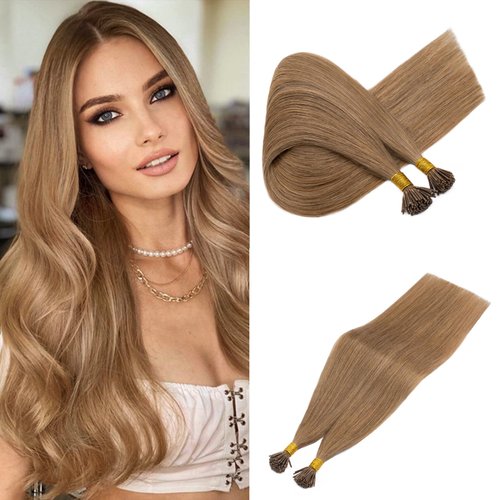 Rich Choices I Tip Hair Extensions Human Hair,100 Strands 0.5g/Strands,100% Real Remy Human Hair Extension Pre Bonded Keratin Stick In Hair Extensions Hair Piece For Women 16 Inch #12 Golden Brown