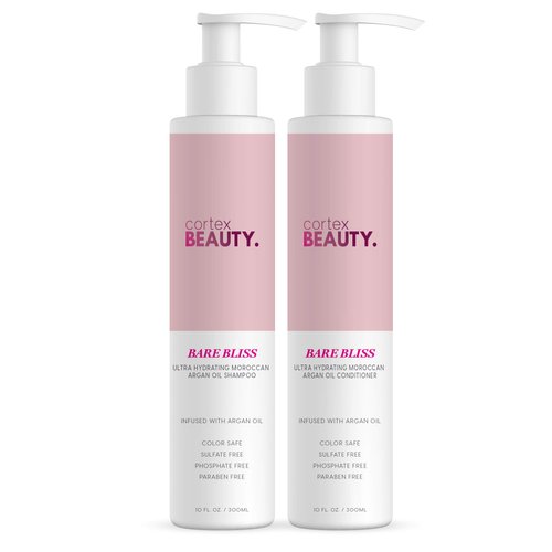 Cortex Beauty Bare Bliss Moroccan Argan Oil Hydrating Shampoo & Conditioner for Women & Men | Contains Argan Oil to Help Moisturize, Soften & Strengthen Hair | Paraben-Free with Sulfate-Free Surfactants | 10 Fl