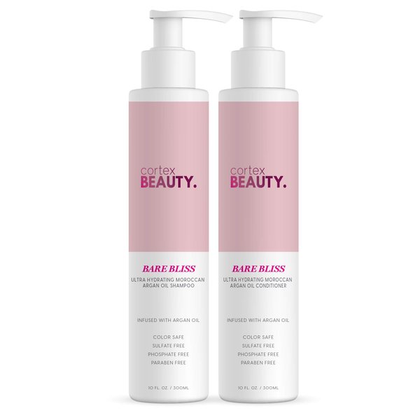 Cortex Beauty Bare Bliss Moroccan Argan Oil Hydrating Shampoo & Conditioner for Women & Men | Contains Argan Oil to Help Moisturize, Soften & Strengthen Hair | Paraben-Free with Sulfate-Free Surfactants | 10 Fl