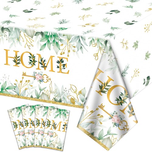 4Pcs Home Sweet Home Tablecloth - Housewarming Decorations Table Cover, Rectangular Key House Decoration Table Cloth for New Home Decoration House Warming Wedding Party Supplies, 51x86 Inch