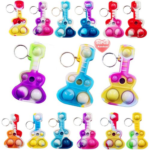 30 Packs Students Gifts Backpack Music Mini Pop Guitar fidgets Keychains for Kindergarten Kids Ch...