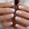 CoolNail Short White French Press on Fake Nails Tips Natural Beige Pink 24pcs Round Head Full Cover faux ongles for Home Office Wear