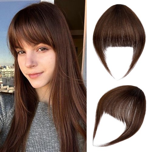 Bangs Hair Clip in Bangs-100% Human Hair Clip On Bangs Dark Brown Clip in Bangs Real Human Hair F...