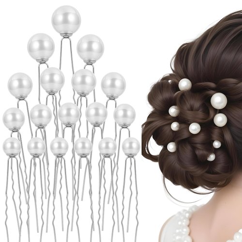 Giantree 18Pcs Wedding Pearl Hair Pins, U Shape Barrette Pearl Hair Accessories, Elegant Pearl Rhinestones Hair Pinsfor Bride Bridesmaid Women Girls(Sliver)