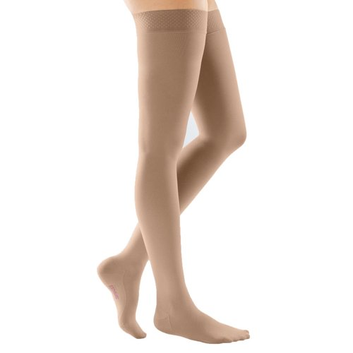 mediven Comfort for Women, 20-30 mmHg – Thigh High Compression Stockings with Silicone Top Band, Closed Toe Leg Circulation, Semi-Transparent Leg Support Compression Hosiery, II, Natural
