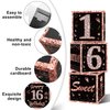 Eiurteao 3pcs 16th Birthday Decorations Boxes for Girls, Rose Gold Happy 16 Birthday Balloons Boxes Party Supplies, Sweet Sixteen Bday Theme Cardboard Box Decor