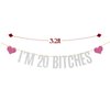 Silver Glitter I'm 20 Bitches Banner Happy 20th Birthday Banner Cheers to 20 Years Funny Birthday Theme Party Decorations