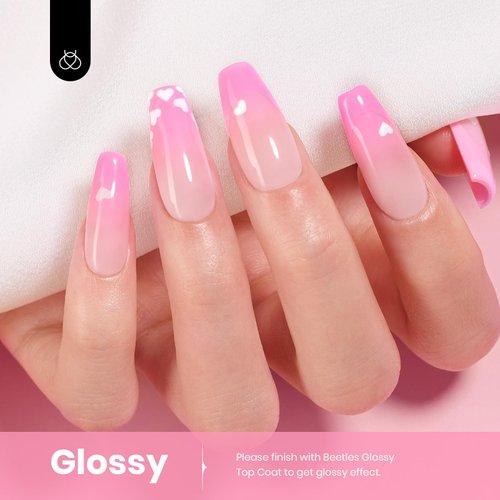 Beetles Pink Gel Nail Polish, 15ML Light Pink Bright Pink Valentine's Day Gel Nail Polish Solid Color Soak Off UV LED Lamp French Gel Polish Spring Colorful Bottle Gel Manicure Gift for Women