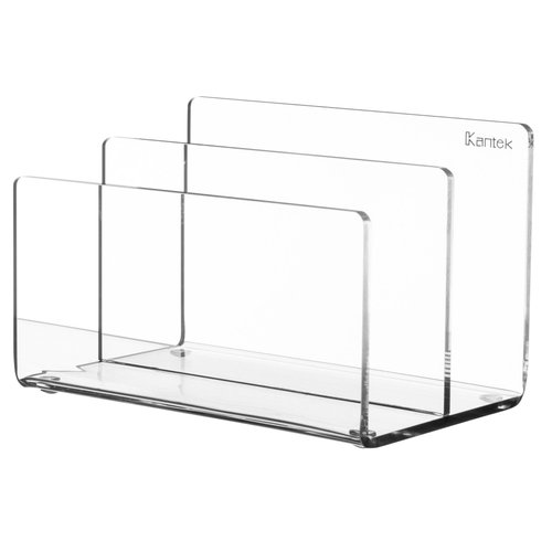Kantek Clear Acrylic Mini File Sorter, 2 Section File Holder, 6" x 3.8" x 3.9", Desk Organizer, Non-Skid Feet, Desk Accessory