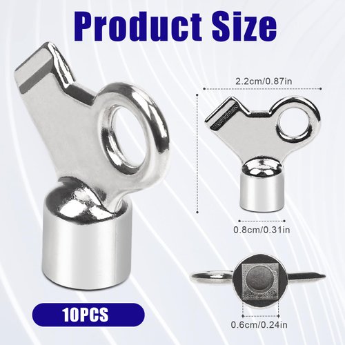 10pcs Radiator Bleeding Air Valve Key, Metal Radiator Keys Heating Radiator Bleed Hole Key Copper Alloy Vent Air Plumbing Valve Key Radiator Bleeder Key for Home Radiator and Faucet(Silver)