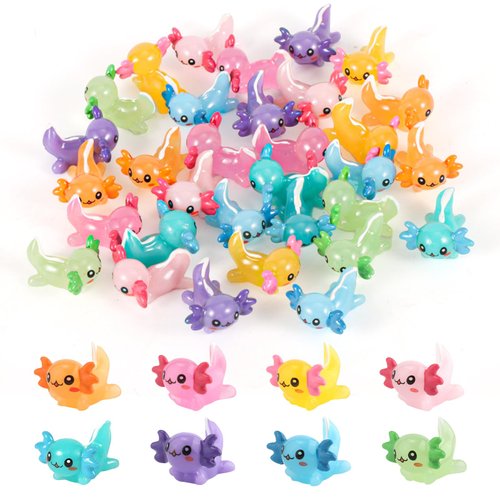 64pcs Mini Axolotl Figures, Little Resin Axolotl Miniature Axolotl Charms Tiny Small Animal Figurines Ornament Toy for DIY Craft Garden Landscape Dollhouse Potted Plants Decorations (8 Colors)
