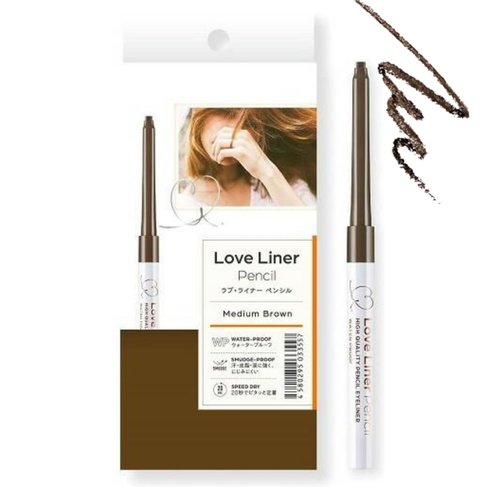 LoveLiner Quick Dry Pencil Eyeliner, Smudge-Proof & Waterproof, Japanese Eye Makeup for Sensitive Eyes w/Beauty Serum, 0.7 Oz/20g, Medium Brown
