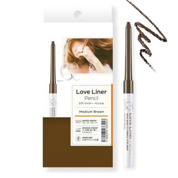 LoveLiner Quick Dry Pencil Eyeliner, Smudge-Proof & Waterproof, Japanese Eye Makeup for Sensitive Eyes w/Beauty Serum, 0.7 Oz/20g, Medium Brown