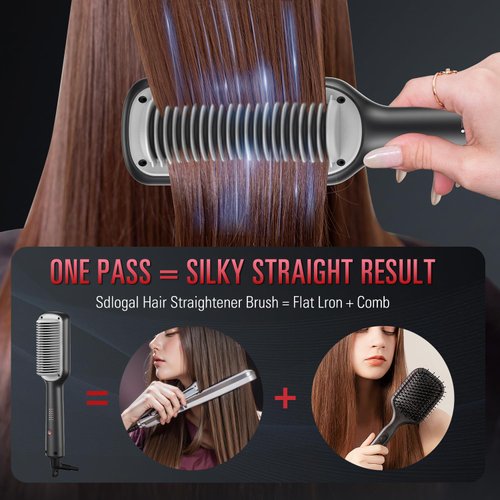 SDLOGAL Hair Straightener Brush, Hair Straightener Comb Straightening Brush for Women, with 5 Temps & Fast Heating for More Styling, Easy and Fast Salon-Style, Plus Dual Voltage Travel Friendly