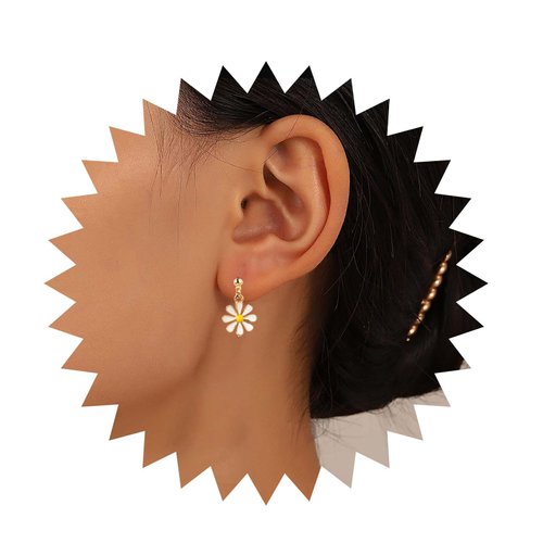 Sttiafay Vintage Daisy Flower Earrings White Flower Drop Earrings Enamel Flower Stud Earrings Boho Sunflower Earrings Jewelry for Women