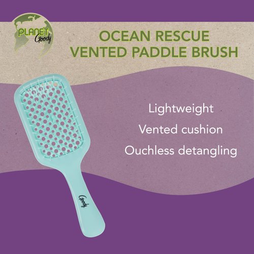 Planet Goody Ocean Rescue Vented Paddle Brush, All Hair Types - Teal, Ouchless Detangler Brush with Flexible Bristles, Helps Accelerate Drying, Use as a Detangling Brush or Styling Brush