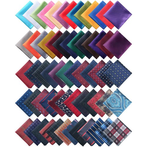 72 Pcs Pocket Squares for Men Pocket Assorted Colors Squares Handkerchiefs Set 9.06 x 9.06 Inch Handkerchiefs for Men Silk Pocket Square for Men Wedding Business Banquet Suit Accessories, Multi Styles