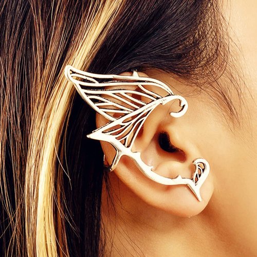 Jumwrit Elven Ear Cuffs Goth Elf Fairy Earrings Hollowed Ear Clips Fantasy Cosplay Earrings Cuff Wrap Earrings Vintage Stud Earrings（Silver）