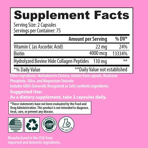 Sanar Naturals Collagen Pills with Biotin, Vitamin C - Supports Hair Growth, Nail, Skin, Joints, Bone - Hydrolyzed Collagen for Women & Men, Collagen Biotin Supplement, 150 Capsules