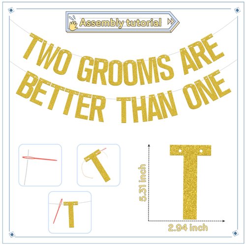 Two Grooms are Better Than One Banner, Bachelorette Party Decorations/Cheers to Luv, Gay Wedding Shower Engagement Party Supplies Gold Glitter