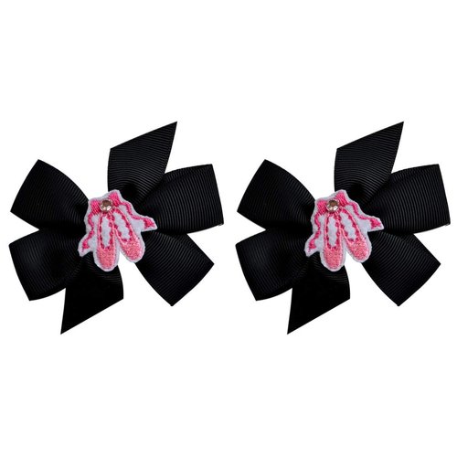 Ballet Slipper 3 inch Grosgrain Bow Hair Bow Set Ballerina Recital Gift (Black Set)