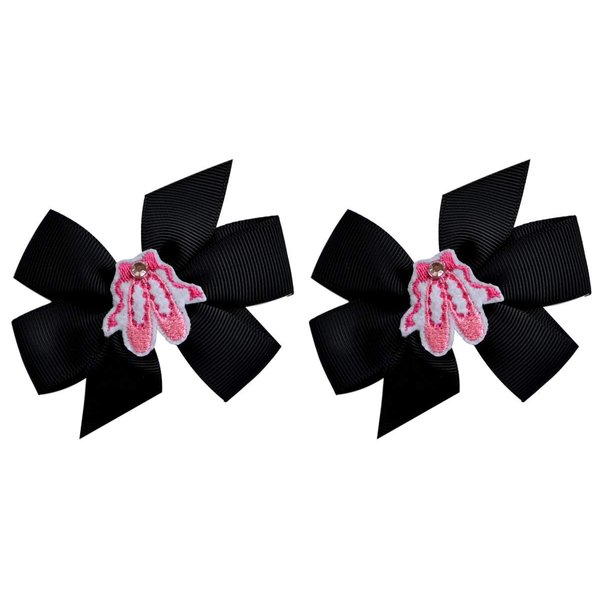 Ballet Slipper 3 inch Grosgrain Bow Hair Bow Set Ballerina Recital Gift (Black Set)