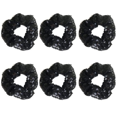 6 Pcs Sparkle Sequin Hair Scrunchie Hair Bobbles Metallic Elastics Ponytail Holders Hair Wrist Ti...