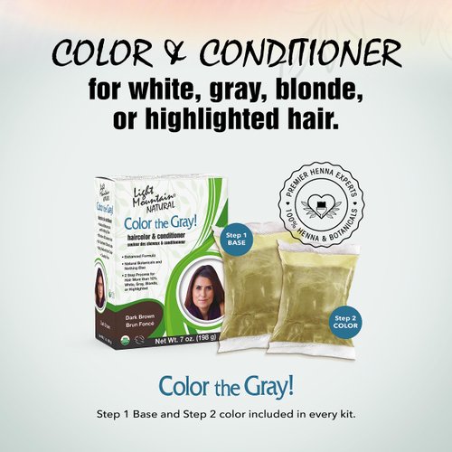 Light Mountain Henna Hair Color & Conditioner, Color the Gray - Dark Brown Hair Dye for Men/Women, 2-Step Chemical-Free, Semi-Permanent Hair Color for White, Gray, and Blonde Hair, 7 Oz (Pack of 2)