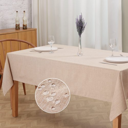 Soft & Stylish Rectangle Table Cloth 55 x 102 inch, Faux Linen Wrinkle Resistant Washable Table Cover for 8 Foot Dining Tables, Oblong Waterproof Spill Proof Polyester 8ft Burlap Tablecloth, Beige