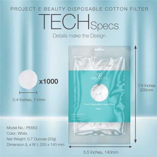 1000pcs Cotton Filter (11mm) by Project E Beauty | Microdermabrasion Replacement Filters | Round Filtering Pads | Facial Vacuum Filters Accessories | Vacuum Peeling | Blackhead Removal | White