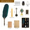 Anglekai Quill Pen and Ink Set, Calligraphy Feather Pen with Wax Seal Stamp, Ink, and Wax Seal Sticks, Replacement Nibs, Spoon, Envelope Letter Paper, White Wax, Best Gift for Birthday (Green)