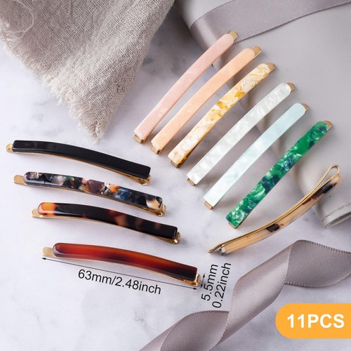 KIKOOD Bobby Hair Clips French long Barrettes Geometric Polished Tortoise Shell Hair Barrettes Clamps Hair Accessories for Women Girls Wedding Bridesmaid Valentines Day Party Birthday, 11pcs, mixed
