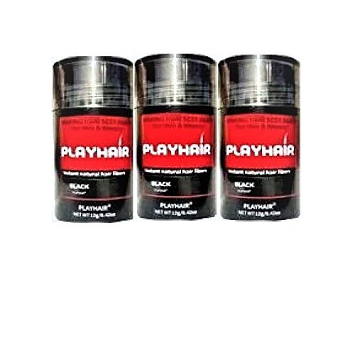 Hair Building Fibers with Natural Keratin to Conceal Instantly for Thinning Hair, Bald spot & Cover Up Hair Loss to Add Volume for Full & Thick Hair for Men & Women by PLAYHAIR (Black) … (1) (3) (3)