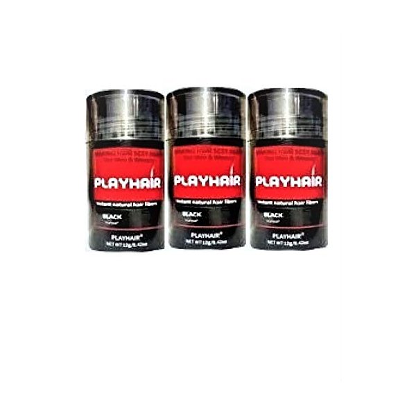 Hair Building Fibers with Natural Keratin to Conceal Instantly for Thinning Hair, Bald spot & Cover Up Hair Loss to Add Volume for Full & Thick Hair for Men & Women by PLAYHAIR (Black) … (1) (3) (3)
