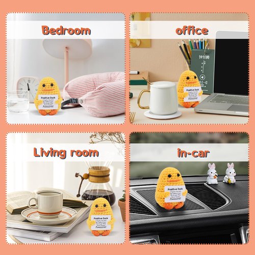 Funny Gifts Women Positive Emotional Support Crochet Plush Animals Nuggets Partner Cute Birthday Mini Positive Duck with Card Unique Desk Car Decor Office Gifts for Coworkers Employees