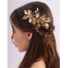 BERYUAN Wedding Gold Rhinestone Hair Comb Gold Flowers Leaves Hair Side Comb Wedding Hair Accessories Vintage Flowers Leaves Crystal Headpiece for Wedding Women
