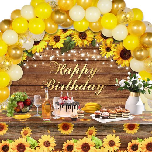 Sunflower Birthday Party Decorations Supplies Sunflower Balloon Arch Kit Include Backdrop Banner Sunflower Tablecloths Balloons Garland for Sunflower Theme Wedding Birthday Party Decor