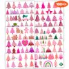Cute Pink Christmas Temporary Tattoos Xmas Tree Birthday Party Decorations Favors Supplies Winter Themed Stickers 10 Sheets 100 PCS Gifts for Kids Girls Boys Decor Class School Carnival Christmas