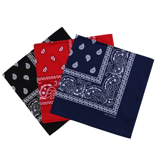 la ceida Cotton Bandanas for Men & Women Paisley Cowboy Bandana Handkerchiefs for Hair 22x22 (3pcs Black/Red/Navy)