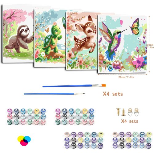 Zythron 4 Pack Paint by Numbers for Adults Beginner Paint by Numbers kit for Kids Colorful Animals Paint by Number Kits DIY Beginners for Kids Acrylic Painting kit Oil Painting (8x8 inch/Frameless)