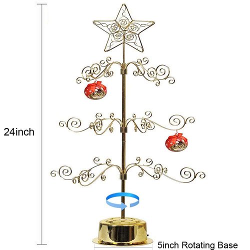 HOHIYA 24 Inch Metal Ornament Display Tree Stand Rotating Holder Hanger Wire Hook Hanging for Easter Egg Christmas Balls Bauble Decorations Gift Craft Tabletop Gold