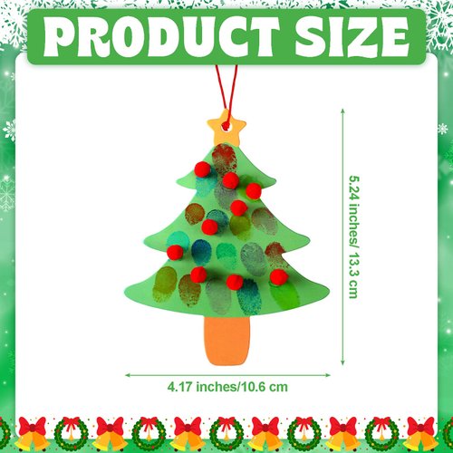Zhanmai 48 Sets Christmas Tree Thumbprint Crafts DIY Christmas Tree Ornament Kit Make Your Own Thumbprint Tree Sign Xmas Tree Hanging Ornaments for Home Activities Holiday Party Decoration