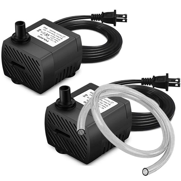 PULACO 2Pcs Mini Submersible Water Pump (95GPH 5W) for Aquarium Fish Tank, Pond, Fountain, Hydroponics